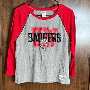 Pink collegiate collection Womens Long sleeve Wisconsin Bucky Badgers sequin top